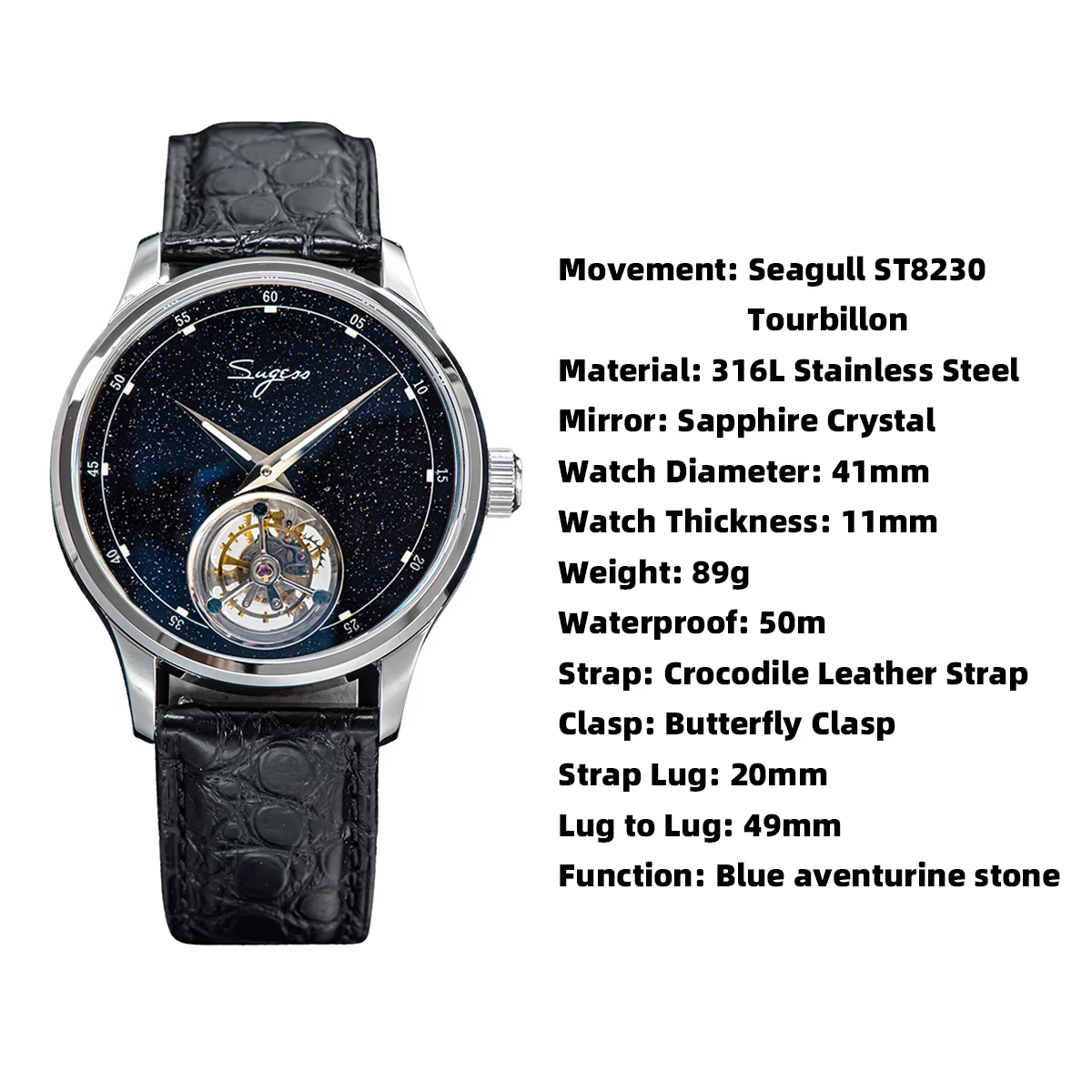 Sugess-Montre Tourbillon Master pour Homme