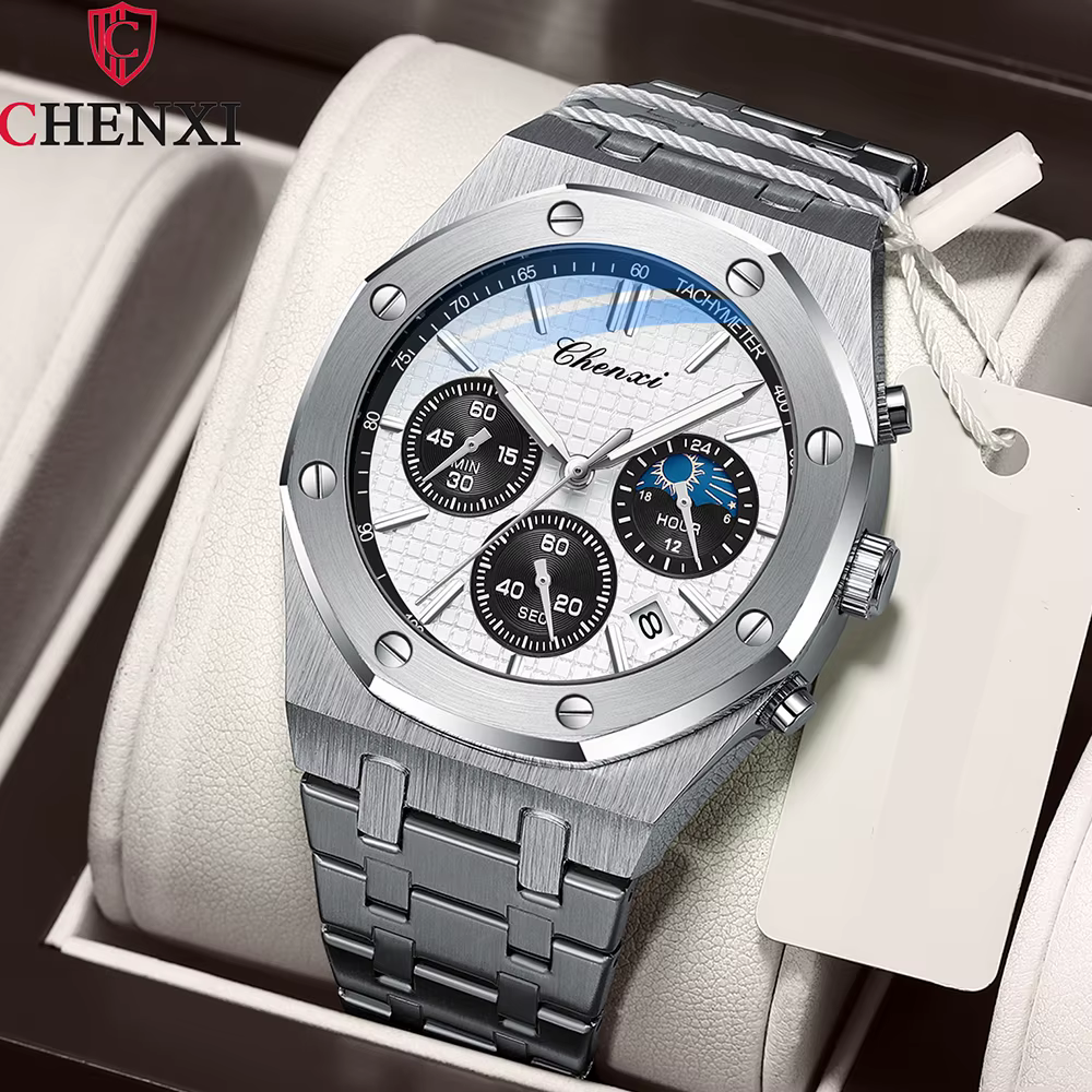 CHENXI Montre De Luxe De Haute Qualité Pour Hommes En Acier Inoxydable Chronographe Montres à Quartz
