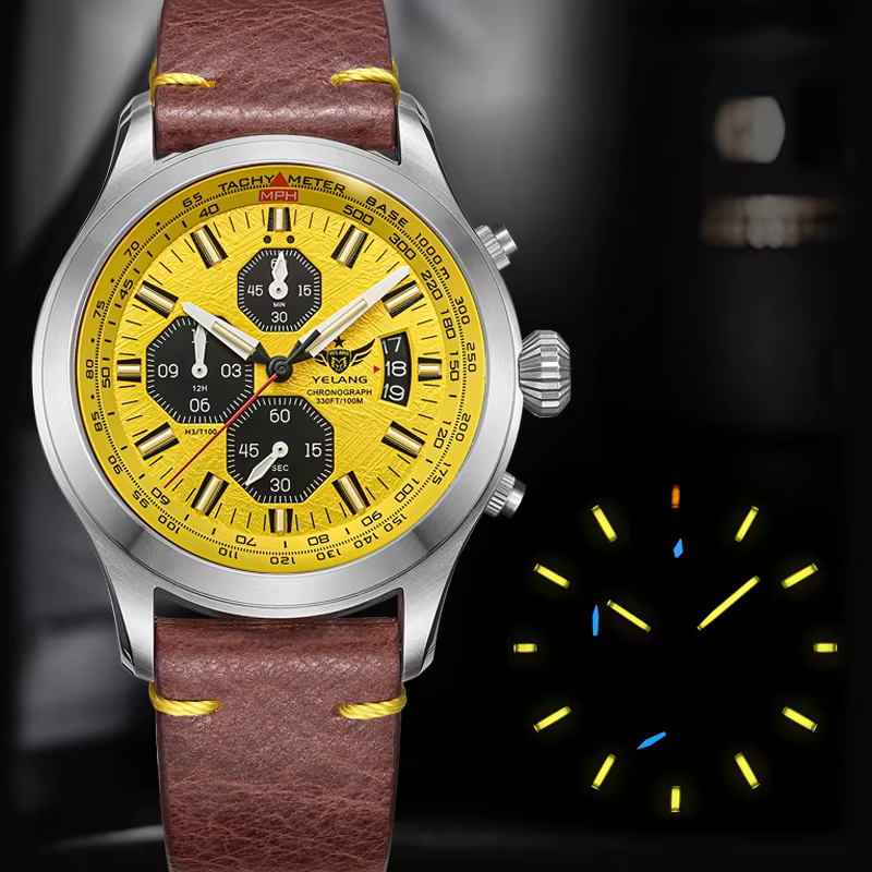 YELANG V1029S Montre à quartz pour homme 42 mm Mouvement japonais OS10 T100 Lumineuse 100M Étanche Style sport militaire Saphir