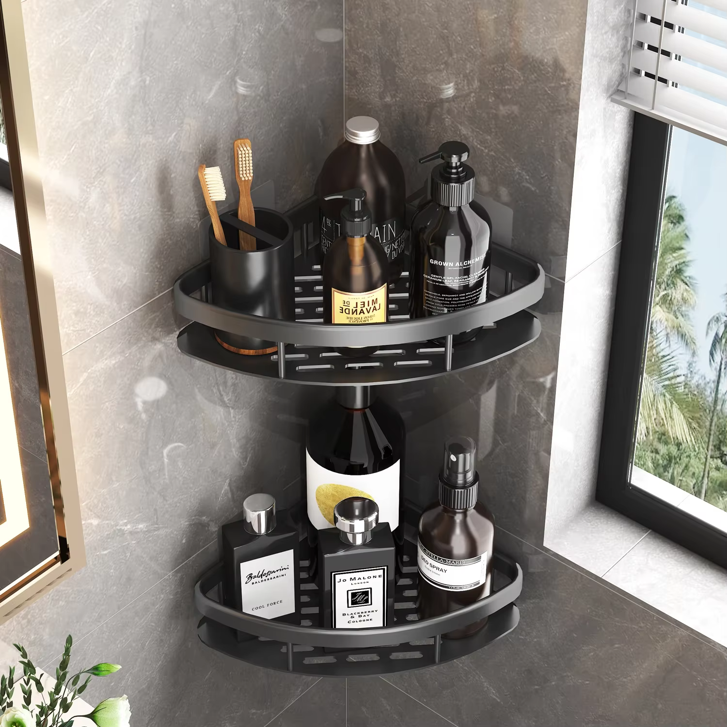 Salle de bains Rangement Rack Pas de Forage Étagères Mural Coin Étagère Douche Titulaire Pour WC Shampooing Organisateur Salle De Bains Accessoires