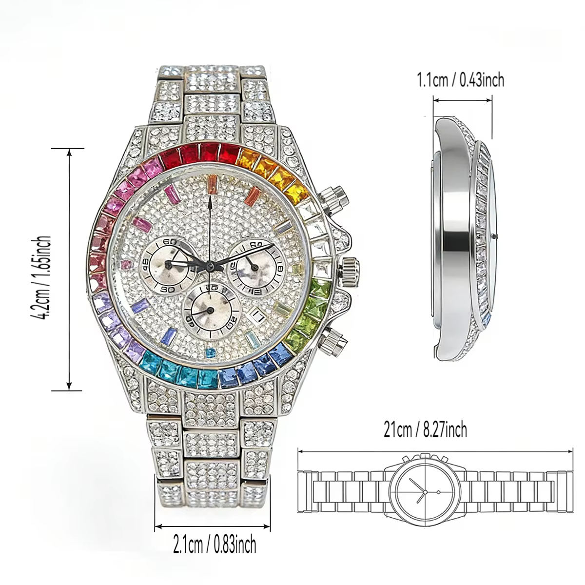 Mode glace montres hommes marque UNIGUET luxe en acier inoxydable Hip Hop arc-en-ciel diamant Quartz montre-bracelet mâle cadeau livraison directe