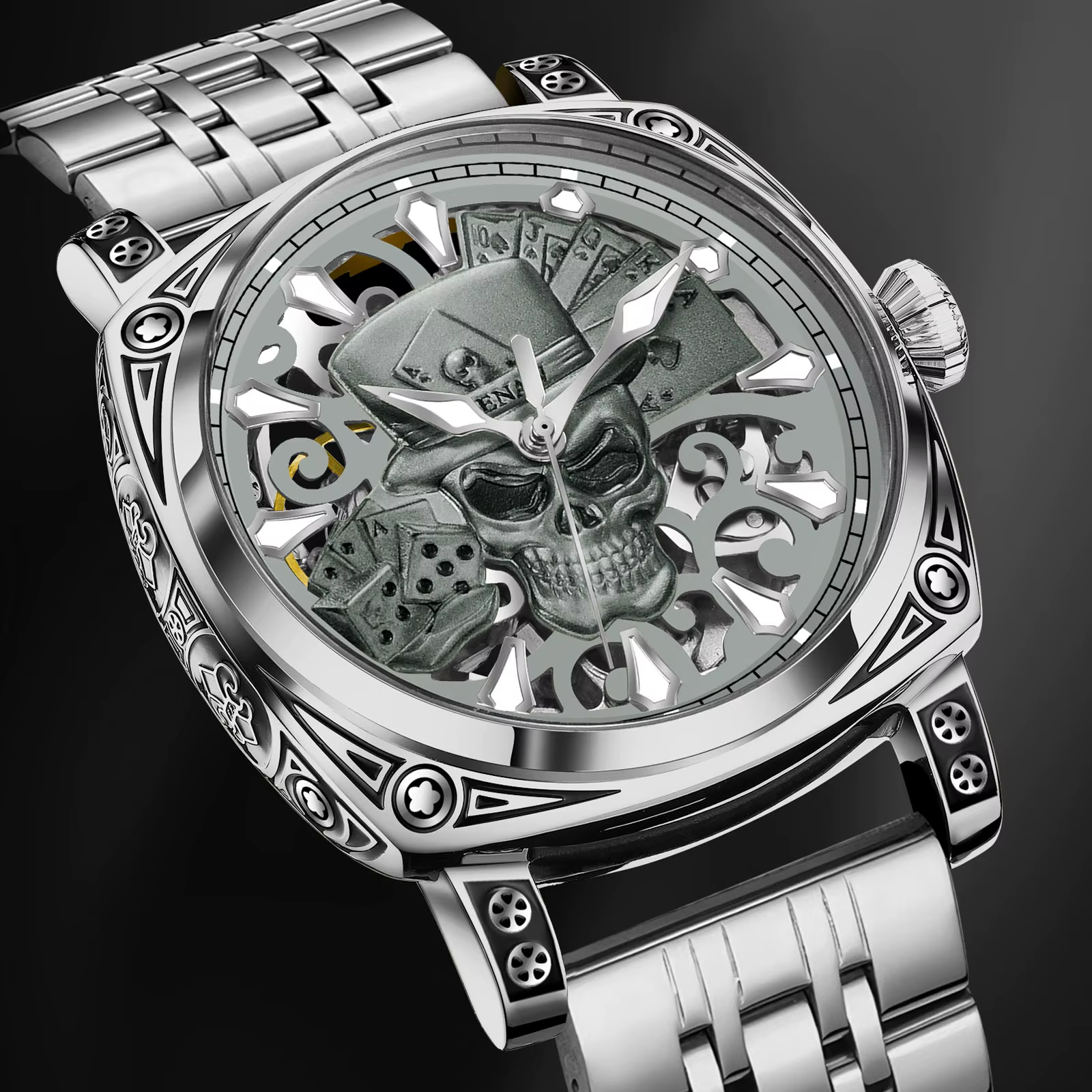 Glenaw crâne série haut de gamme montre pour hommes de luxe personnalité de la mode entièrement automatique mécanique