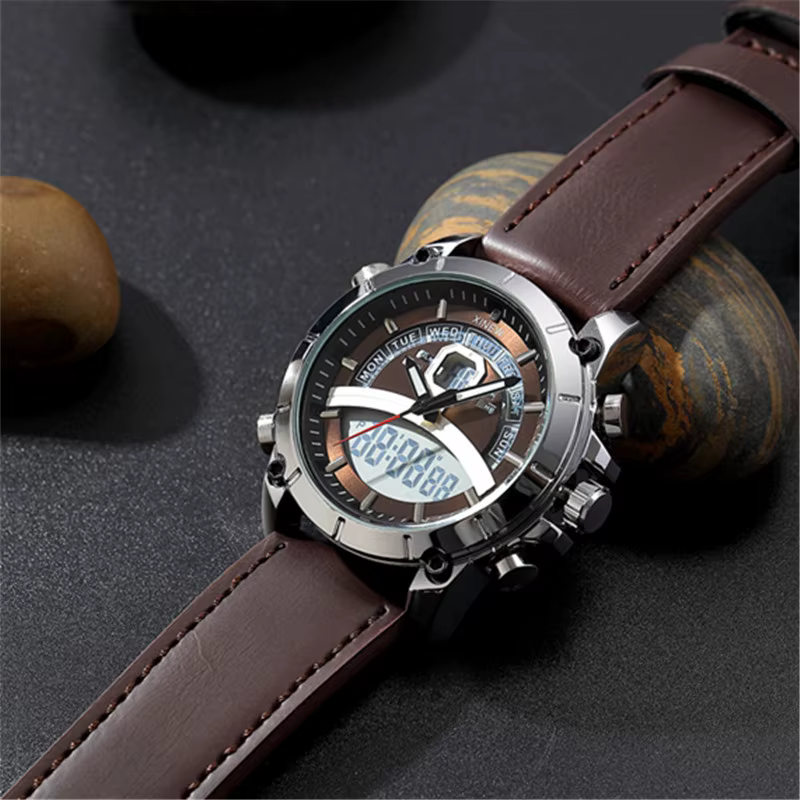 Hommes grande marque XINEW montres étudiants mode bracelet en cuir sport multi-fonction double temps chronographe montre Relogio Masculino