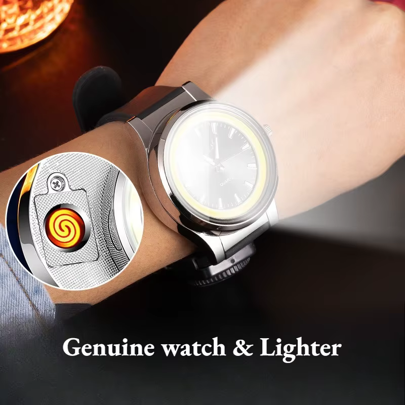Briquet de montre rechargeable avec boussole – Montre-bracelet multifonctionnelle, allume-cigare créatif pour couple, coffret cadeau pour offrir