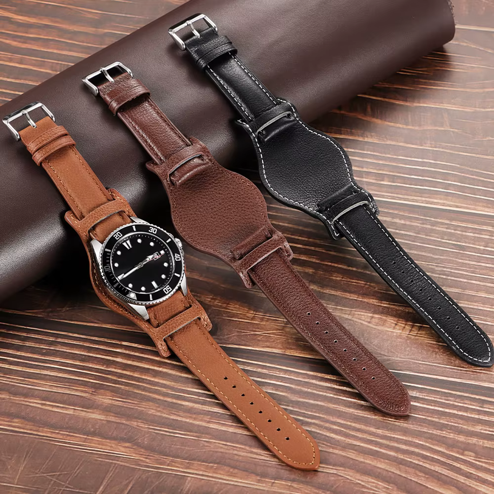 Bracelet de montre en cuir véritable 18mm 20mm 22mm avec tapis