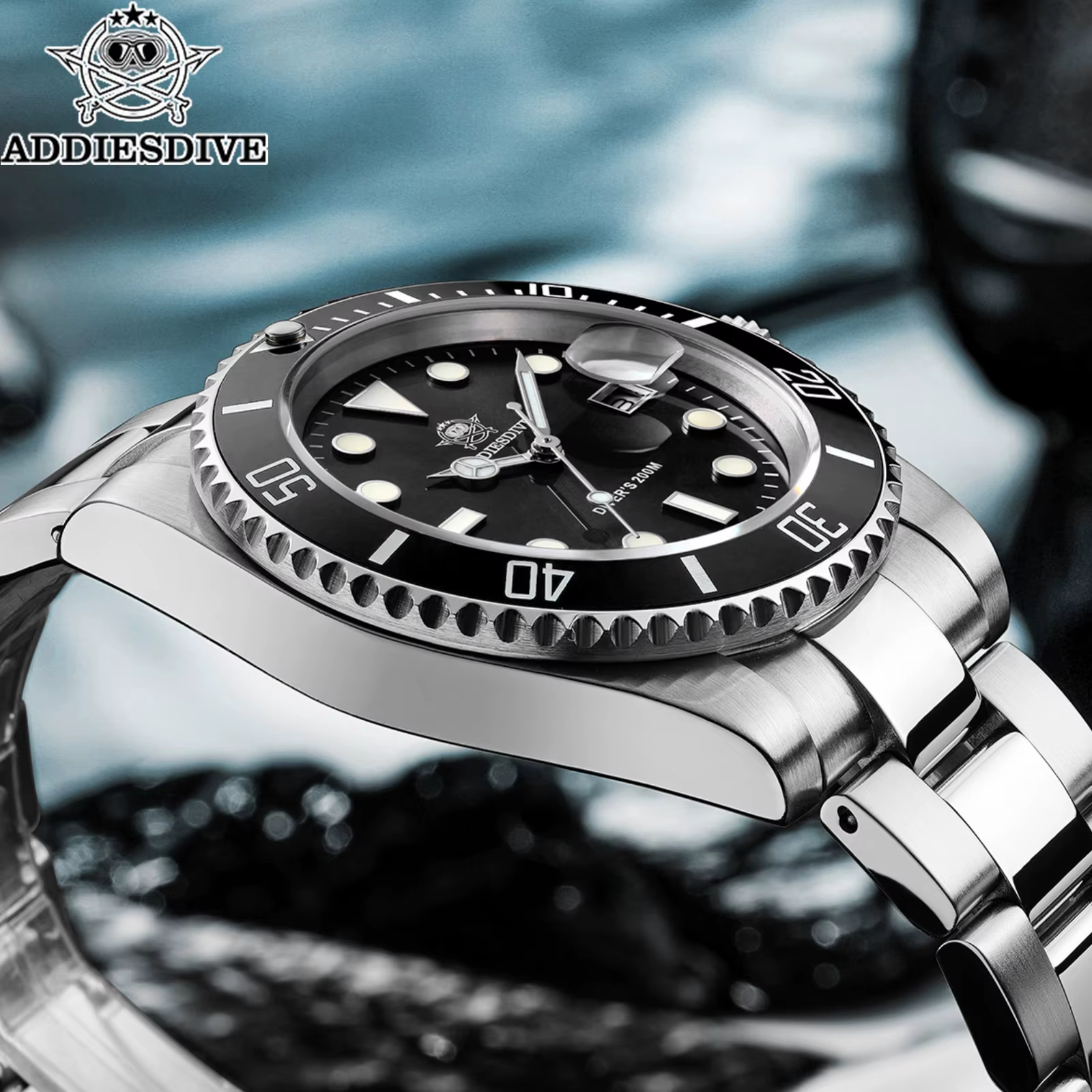 ADDIESDIVE montres à Quartz de plongée pour hommes lunette en céramique en acier inoxydable 316L montre-bracelet étanche rétro C3 montre analogique lumineuse