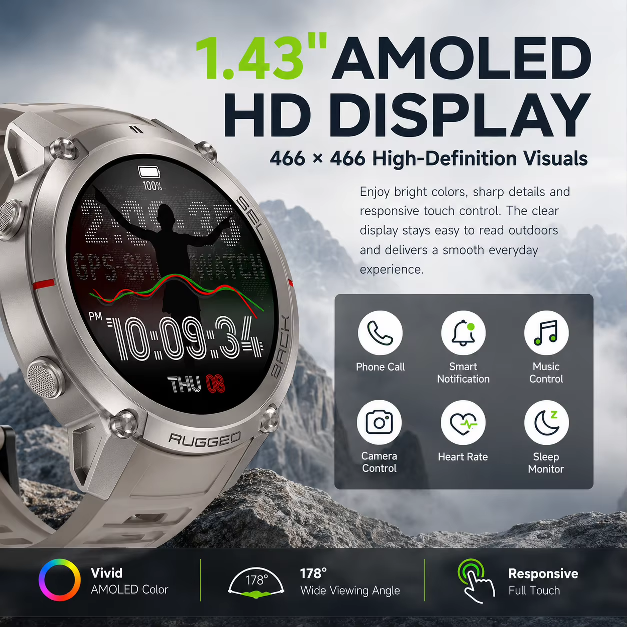 Nouvelle Montre Connectée GPS Robuste 2026 avec Écran Tactile AMOLED HD 1