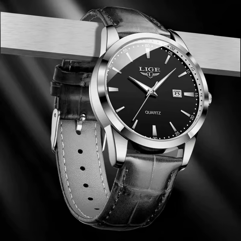 Relogios Masculino LIGE Top marque de luxe montre en cuir noir pour hommes mode militaire sport étanche montre-bracelet