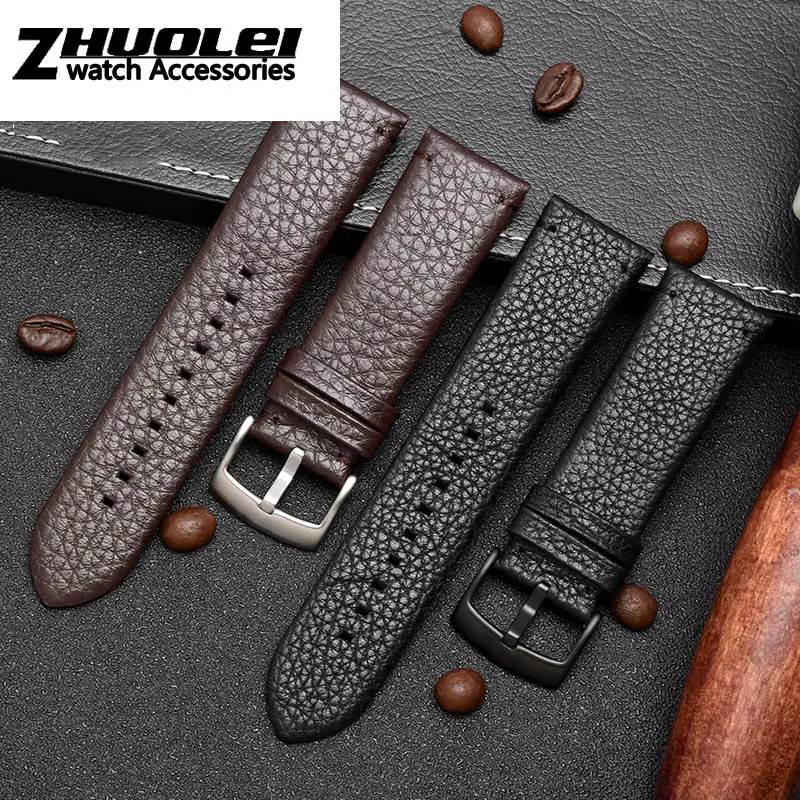 Bracelet de montre en cuir véritable pour homme