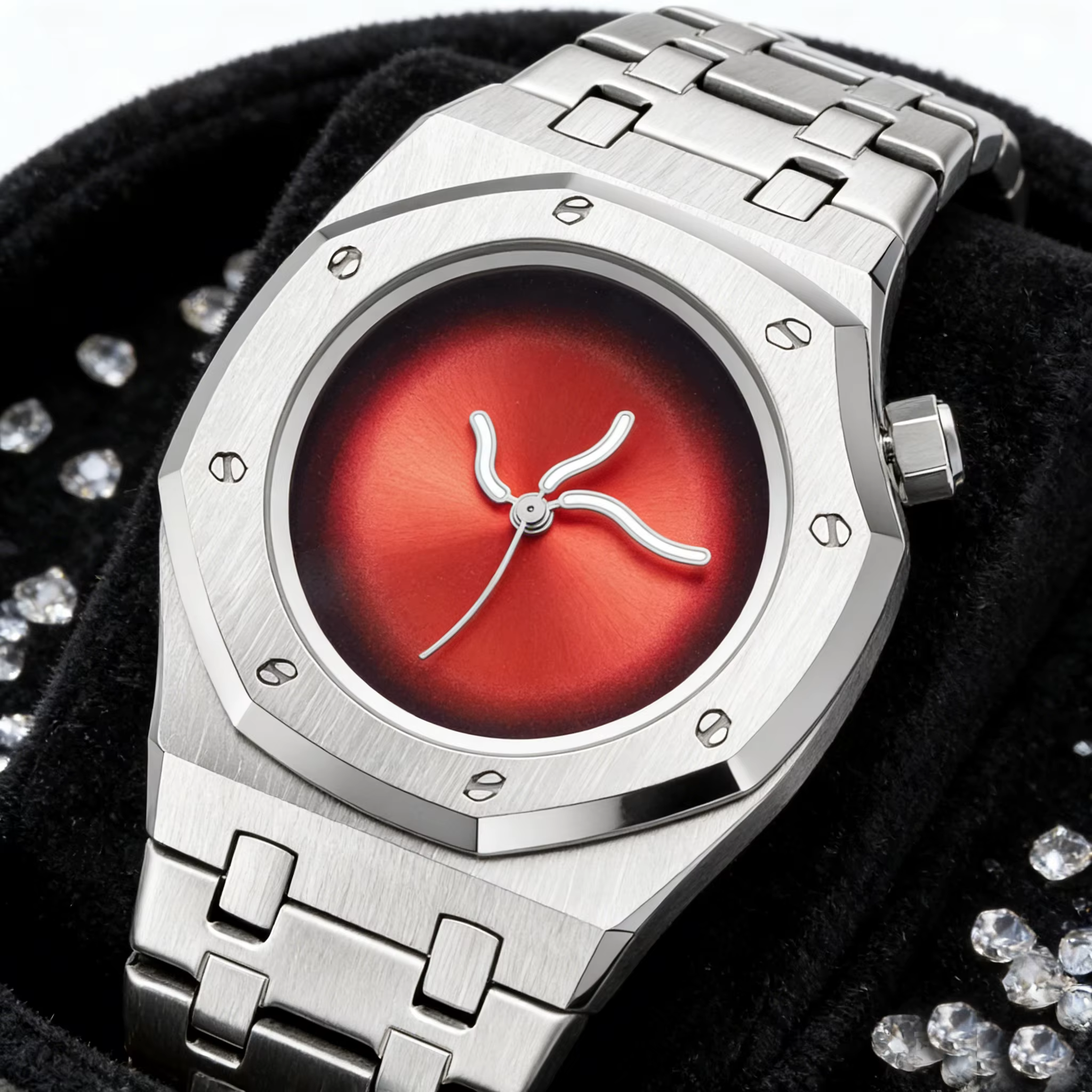 Montre à quartz pour homme, 1 pièce, élégante et luxueuse pour les affaires et les loisirs, coque irrégulière, bracelet en acier inoxydable, montre à quartz pour homme