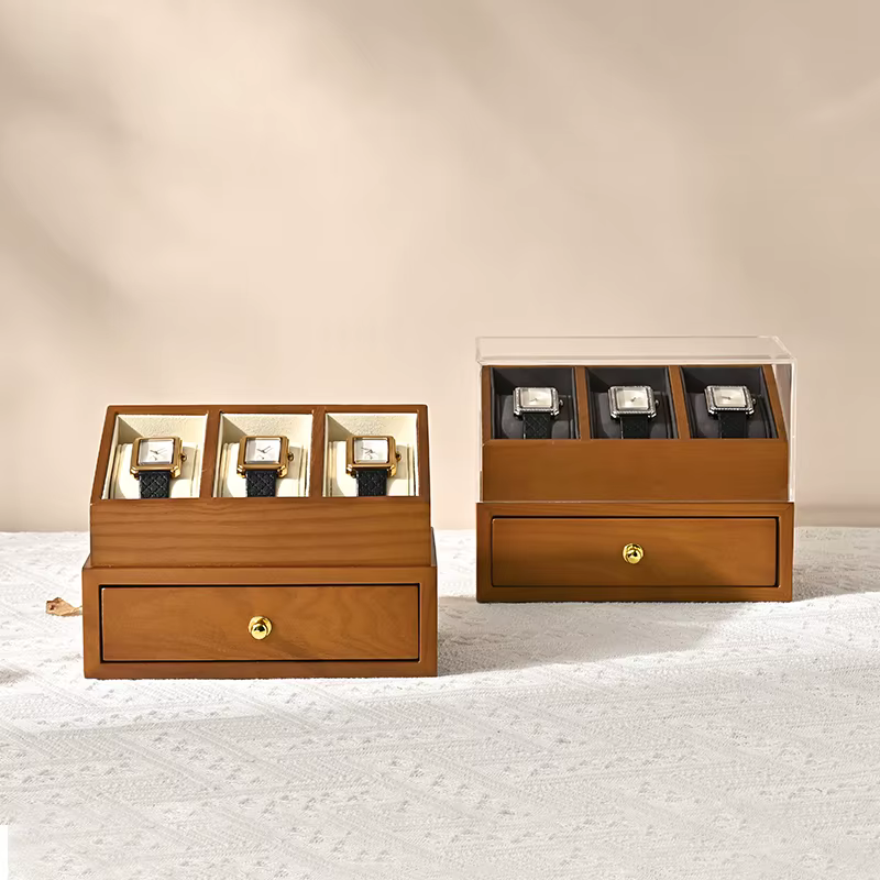 3 grilles boîte de montre en bois Double couche