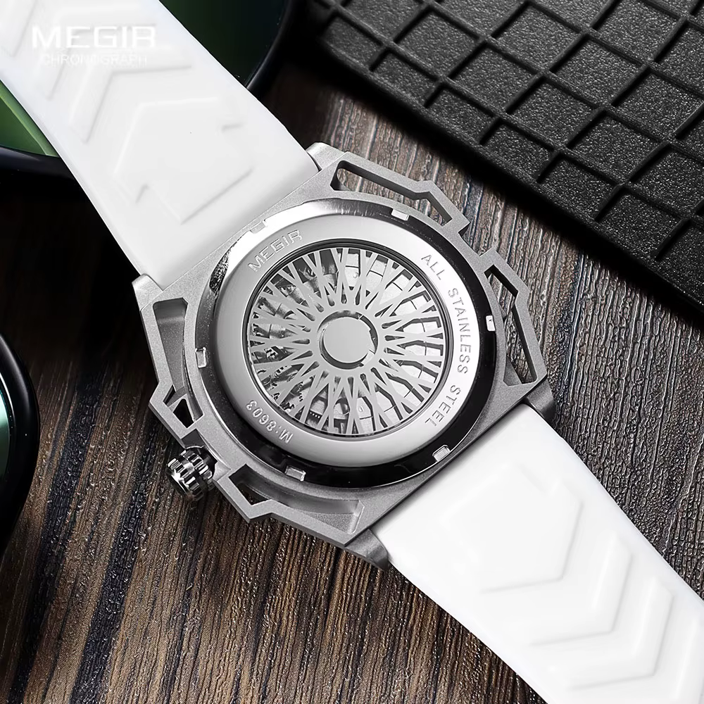 MEGIR montre automatique de mode pour hommes Sport militaire montre-bracelet mécanique étanche avec cadran squelette bracelet en Silicone 8603