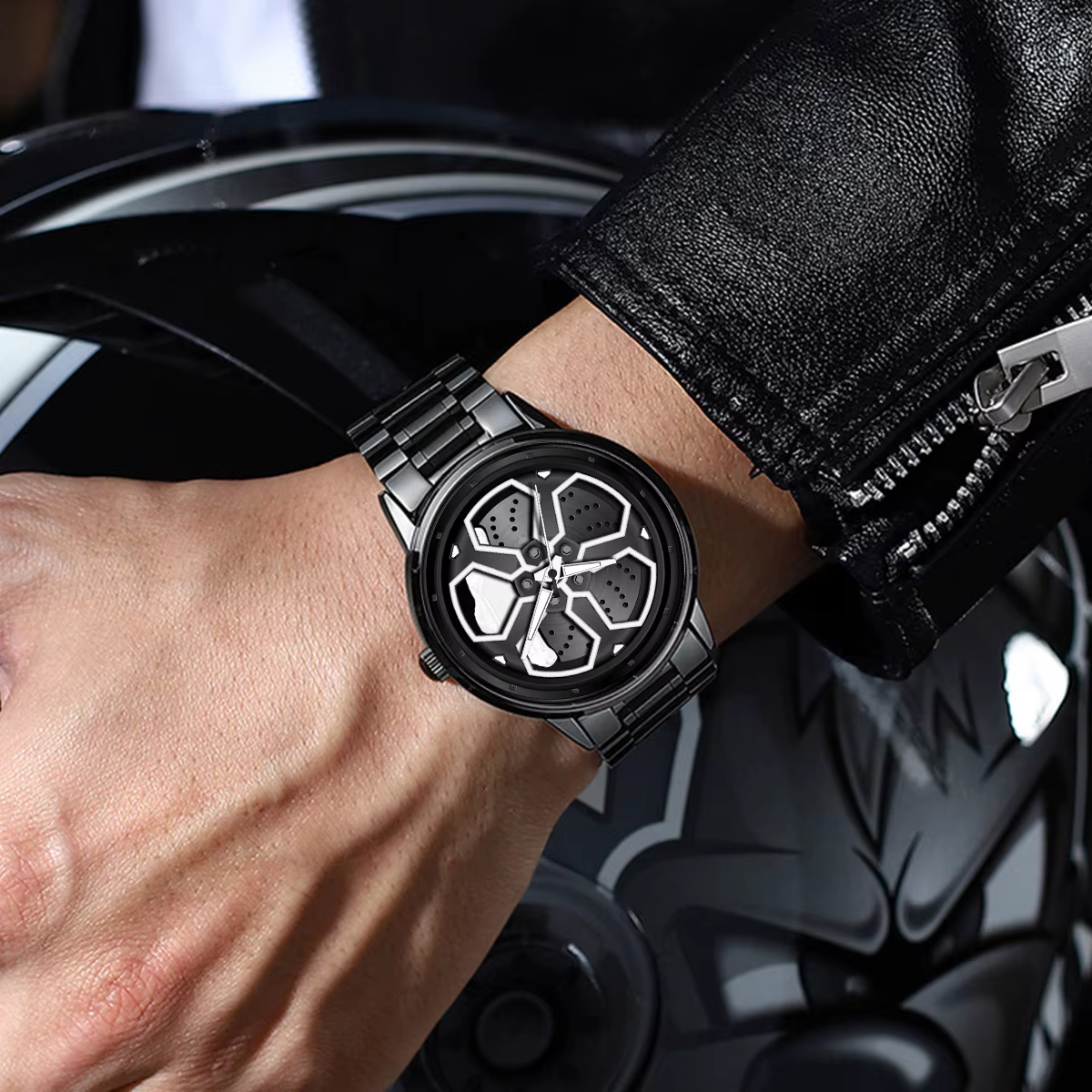 VA VA VOOM marque hommes roue créative platine montre en acier inoxydable noir mouvement à Quartz 42mm étanche sport cadeau montre-bracelet