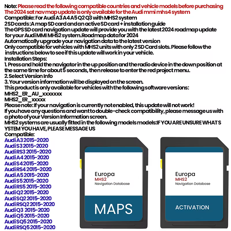 Carte SD pour Audi A3 A4 A5 Q2 Q3, carte de navigation DHL, 2024 GPS, mise à jour uniquement pour le système Audi Mi Mhs4