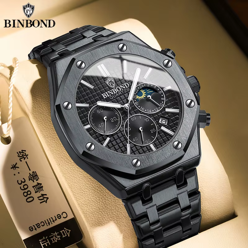 BINBOND qualité hommes montre de luxe haute homme Quartz montre-bracelet étanche lumineux Date en acier inoxydable