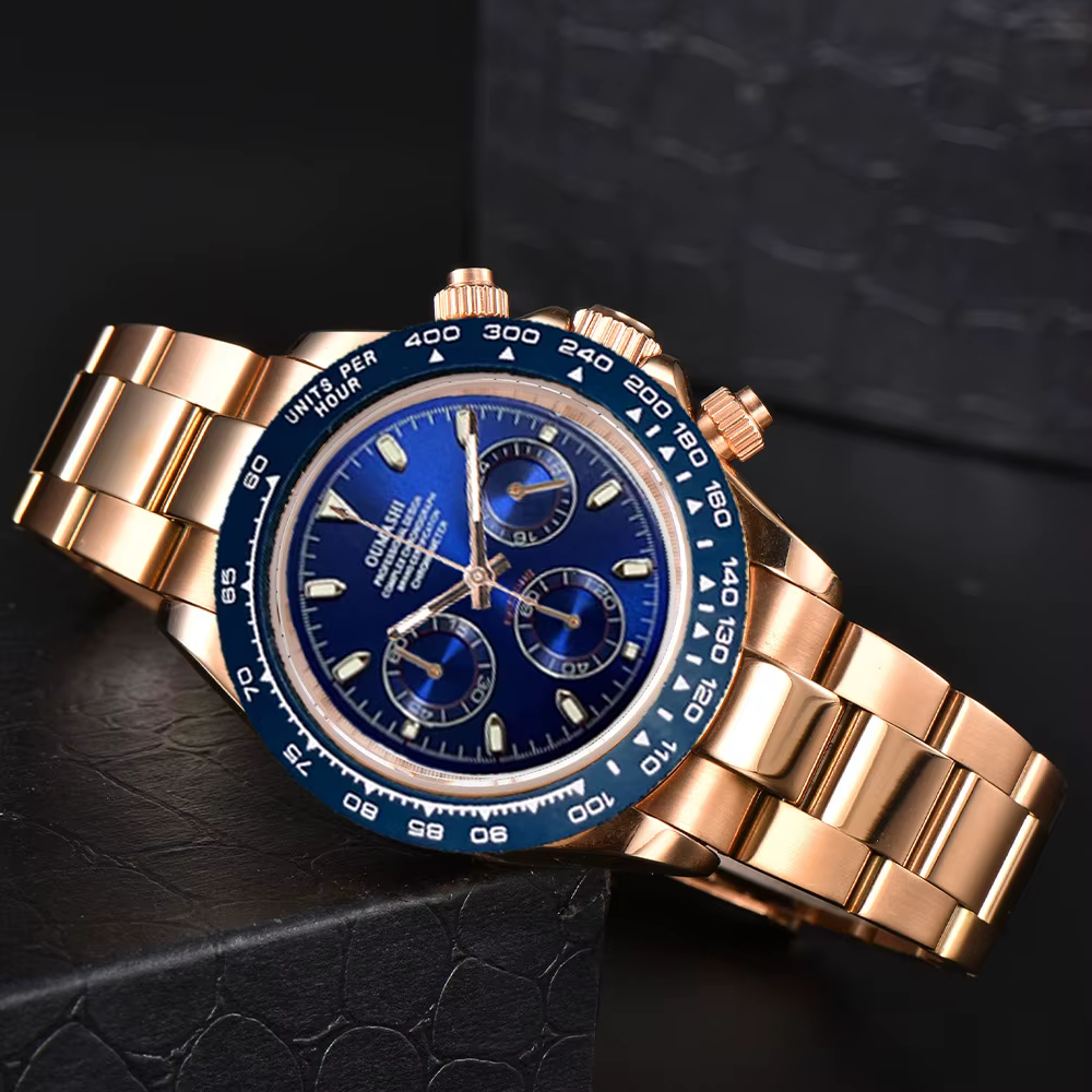 Montre 39.3mm montre de luxe chronographe pour hommes montre pour hommes vk63 boîtier or rose bleu VK63 chronographe