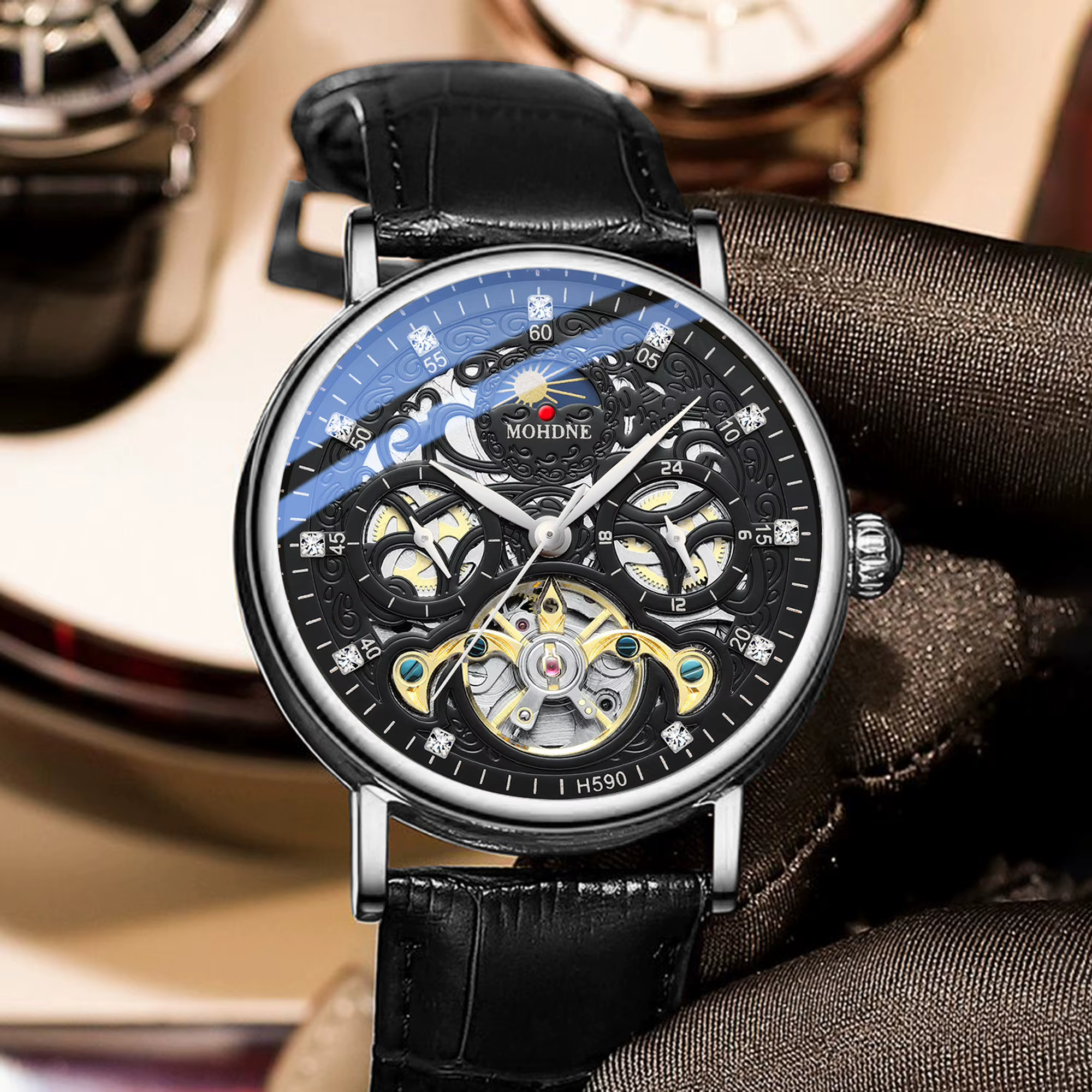 Montres mécaniques de luxe BINBOND pour hommes, squelette lumineux, étanches, automatiques, tourbillon, montre homme décontractée, Reloj