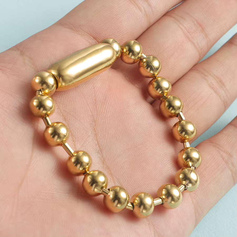 JOPulsera-Bracelet de perles en acier inoxydable pour hommes et femmes, perle de document en métal, or et argent, 8mm