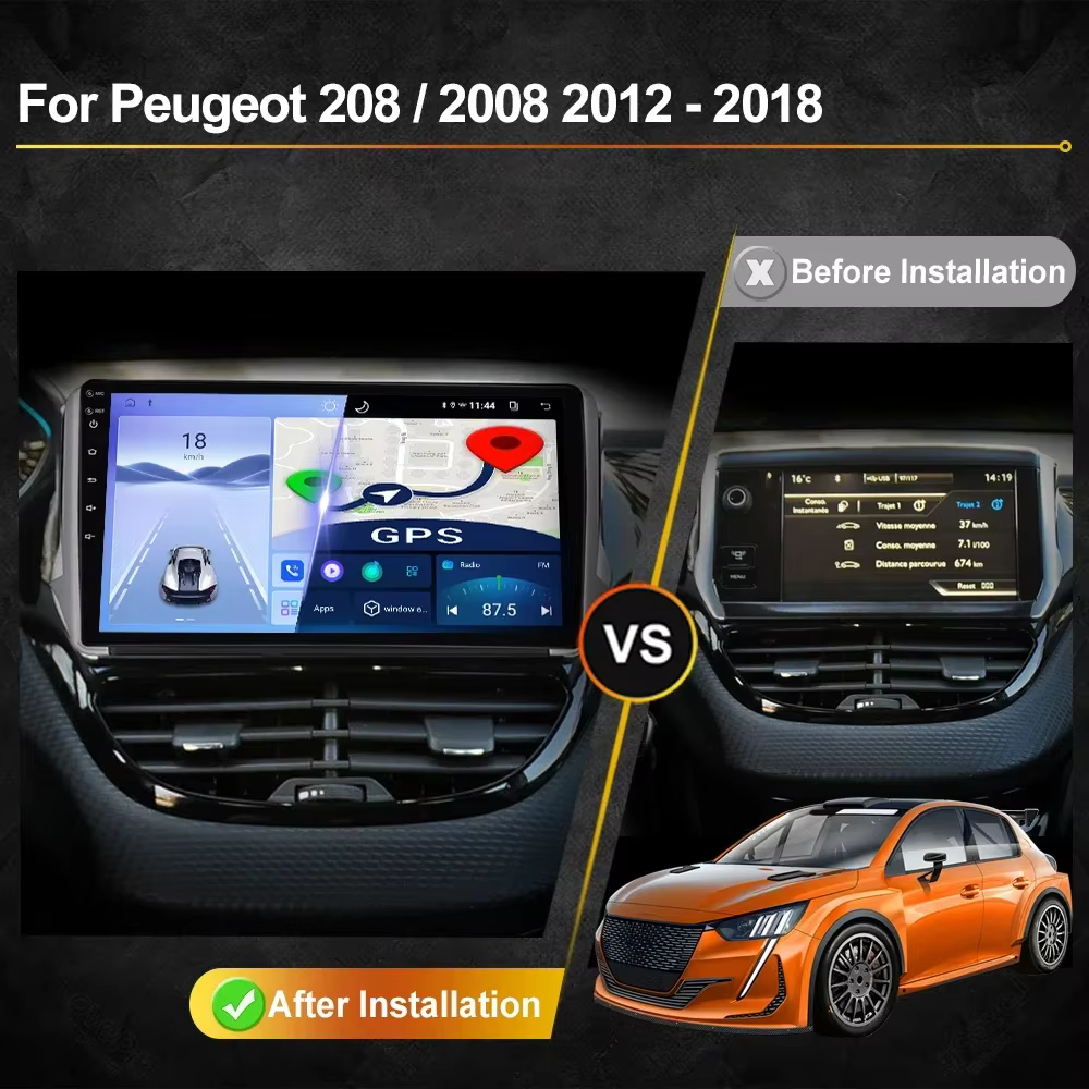 Pour Peugeot 2008 208 2012 2013 2014 2015 2016 2017 2018 Autoradio Android Lecteur Vidéo Multimédia Automobile Navigation GPS Carplay Écran Tactile Stéréo Automatique Système Intelligent