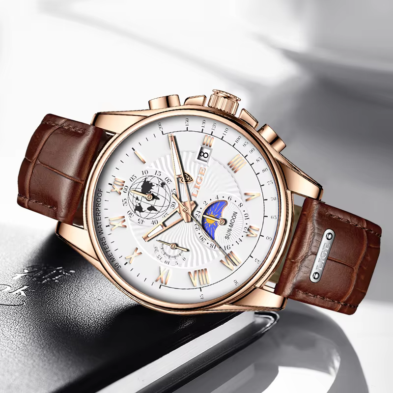 Montre de luxe en cuir pour homme