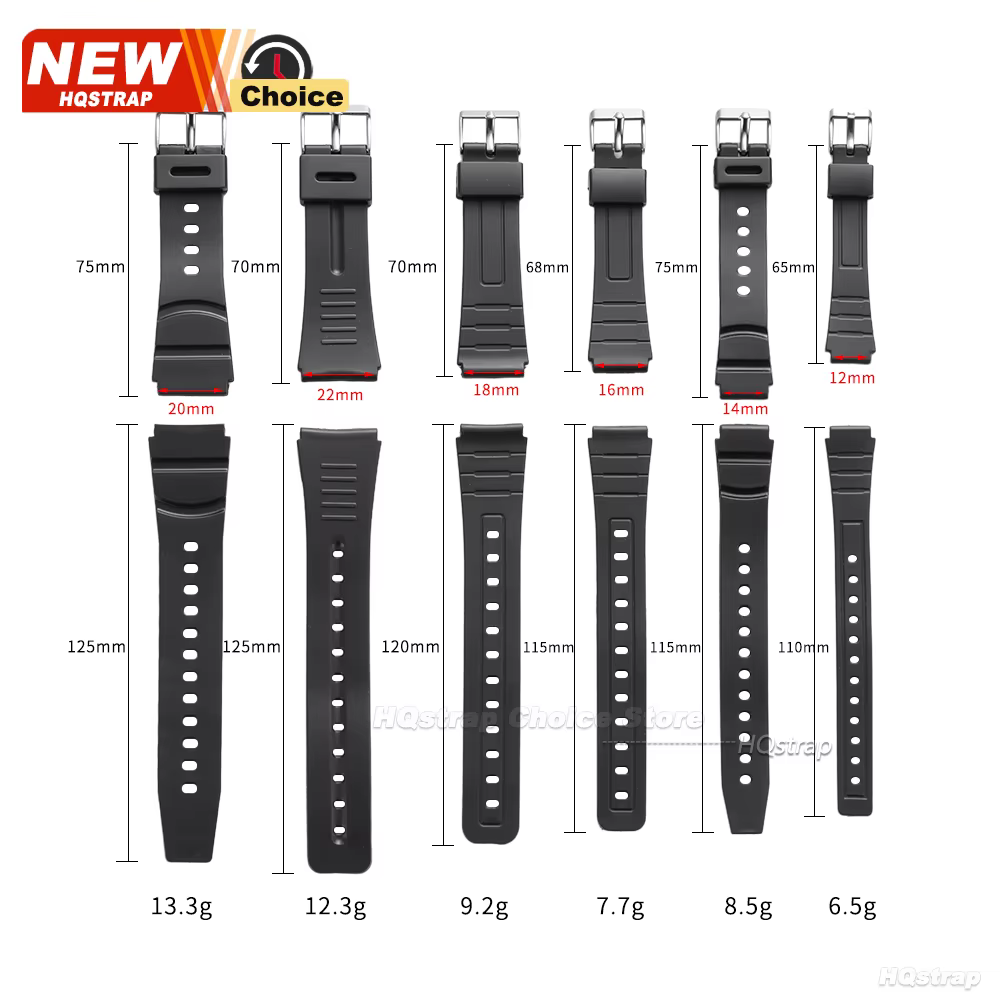 12/14/16/18/20/22mm Bracelet en caoutchouc pour Casio