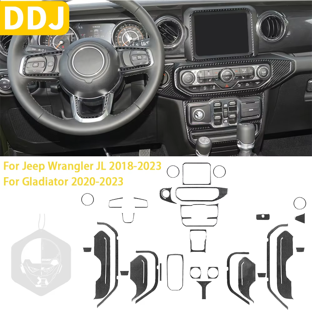 Autocollant de garniture de panneau de porte en fibre de carbone, écran intérieur de voiture, engrenage, accessoires pour Jeep Wrangler JL, 2018, 2019, 2020, 2021, 2022, 2023
