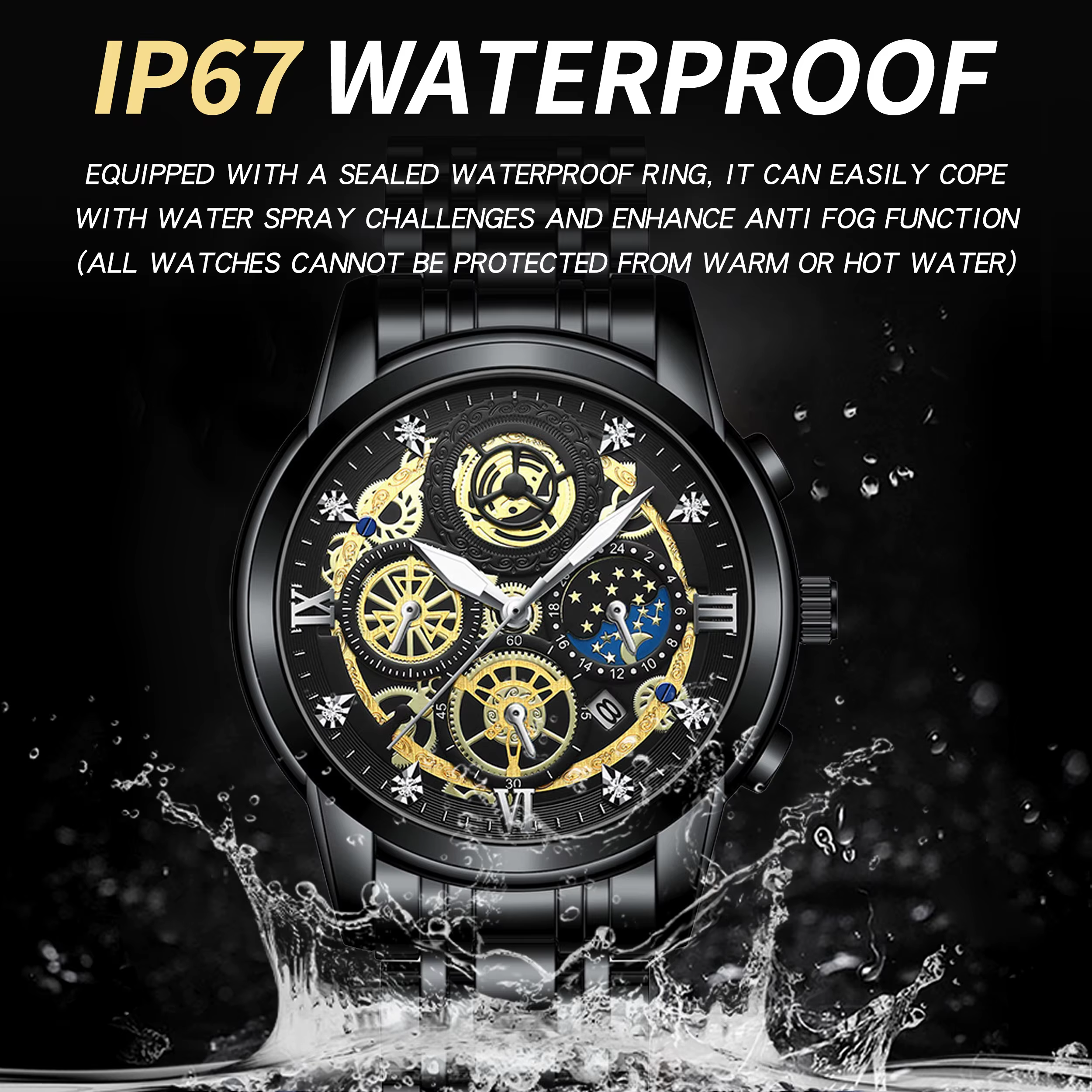 BINBOND luxe Quartz pour hommes montre bracelet en acier inoxydable cadran