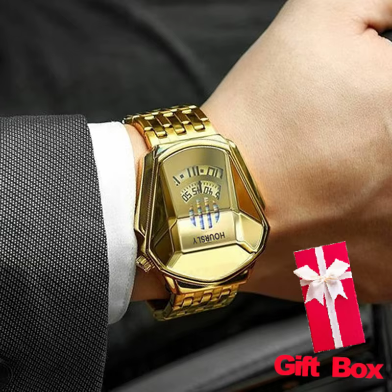 Hommes montre-bracelet or marque de luxe haut en acier inoxydable bande mode montres à Quartz