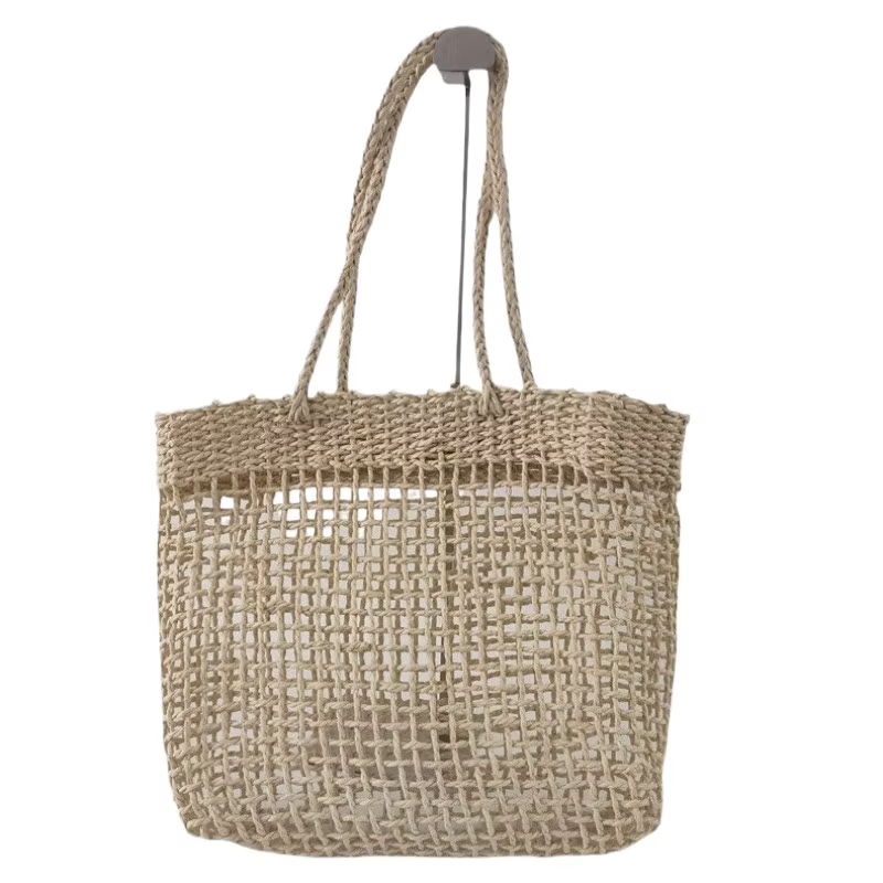 Sac à bandoulière pour femme, sac de plage spacieux en raphia tressé, maille ajourée, style vintage bohème minimaliste pour les vacances