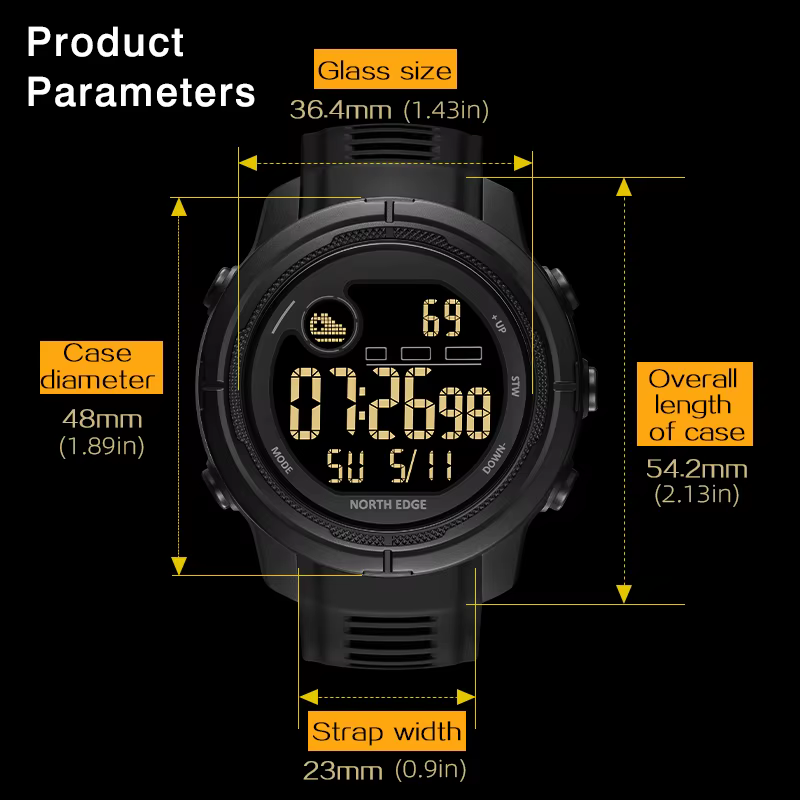 NORTH EDGE Mars5 montre électronique pour hommes chronographe lumineux multifonctionnel détection de fréquence cardiaque natation montres étanches pour homme