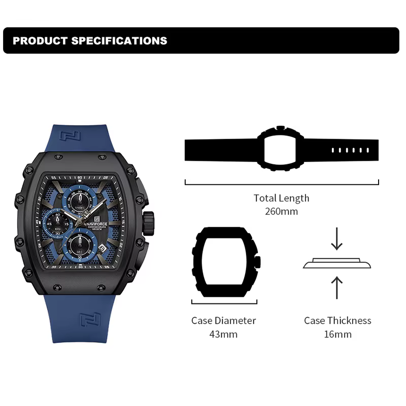 NAVIFORCE à la mode 2025 montres pour hommes multifonctionnel 30M étanche sport Quartz bracelet en Silicone horloge de luxe Reloj Hombre