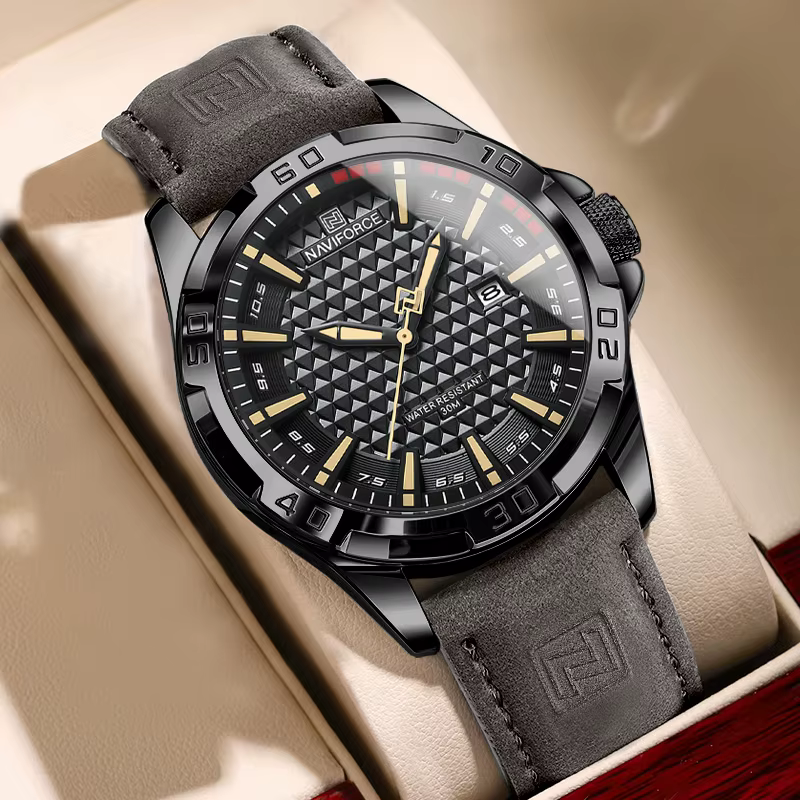 NAVIFORCE hommes Sport décontracté militaire Quartz calendrier montre-bracelet pour homme d'affaires en cuir étanche