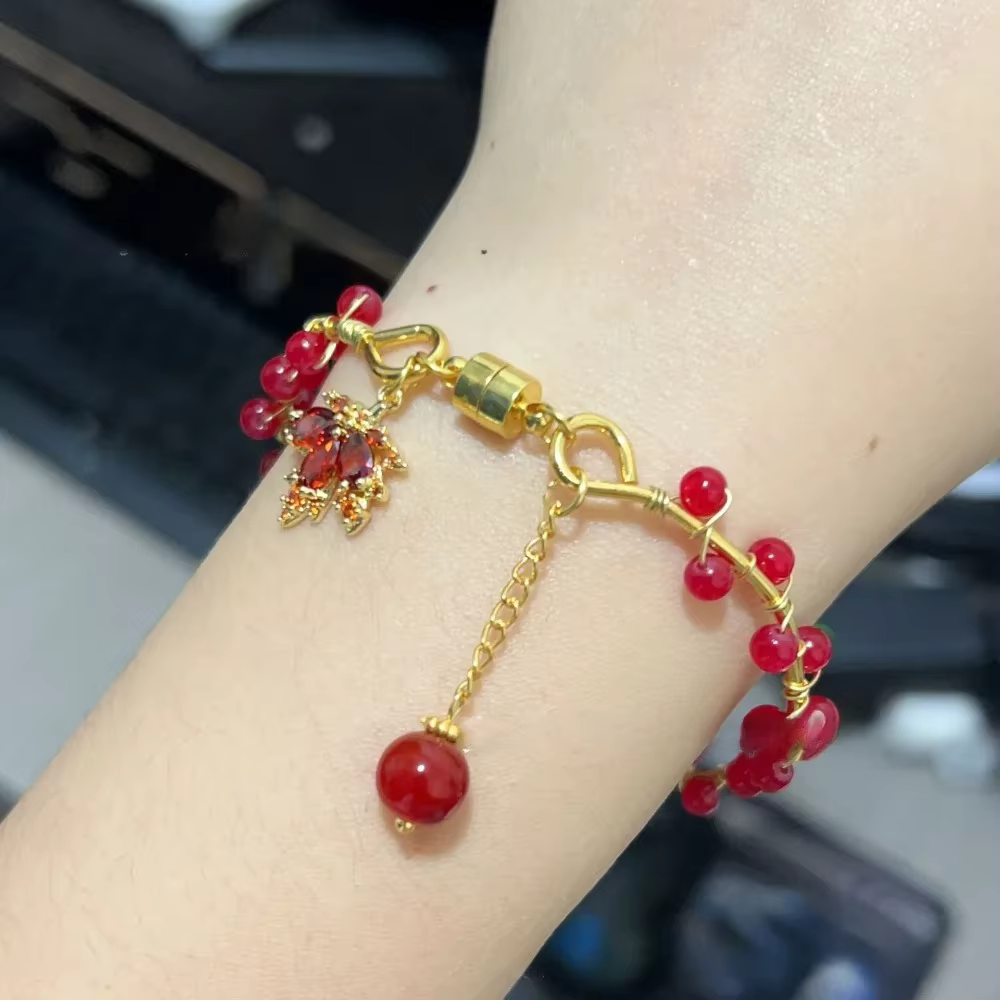 Bracelet Magnétique en Perles de Clip Rouge pour Femme