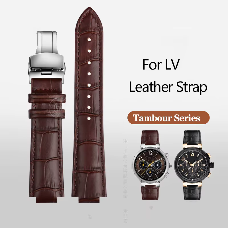 Bracelet de montre à bouche surélevée en cuir véritable