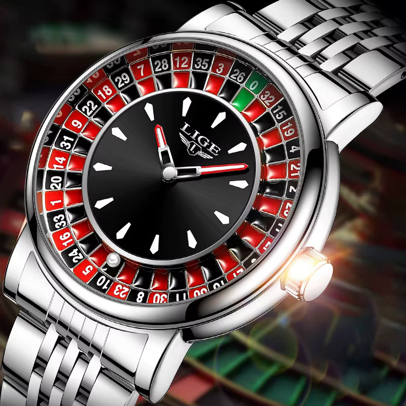 LIGE mode hommes montre cadran rotatif Las Vegas Roulette bureau thème