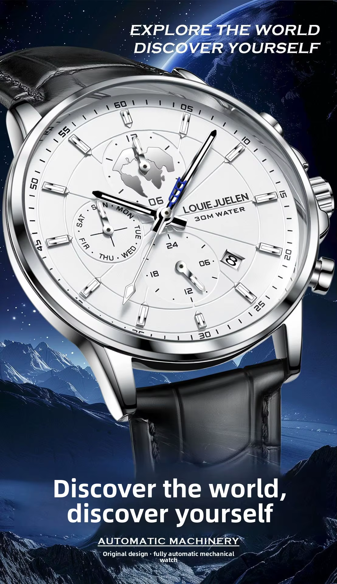 Montre automatique à remontage automatique pour homme, en acier inoxydable, nouvelle, avec affichage du mois et de la date, luminescente, étanche, tourbillon