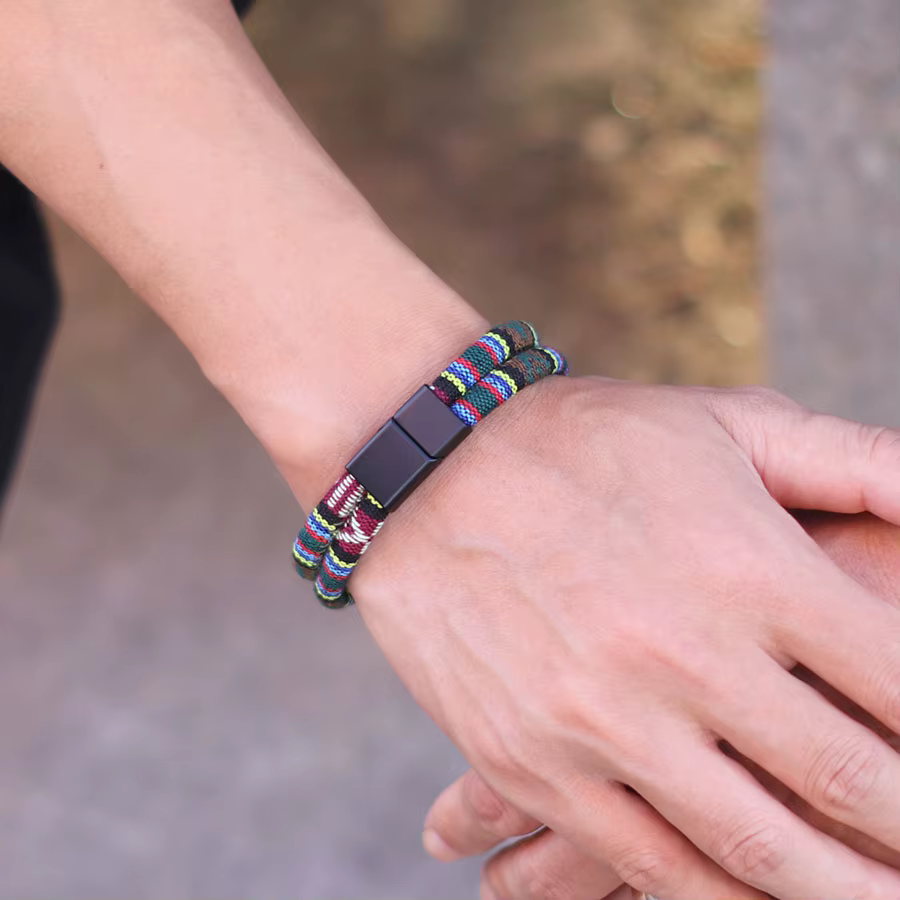 Noter nouveau Bracelet pour hommes avec corde détachable aimant boucle Wrap Braslet Double couche bohème tissu