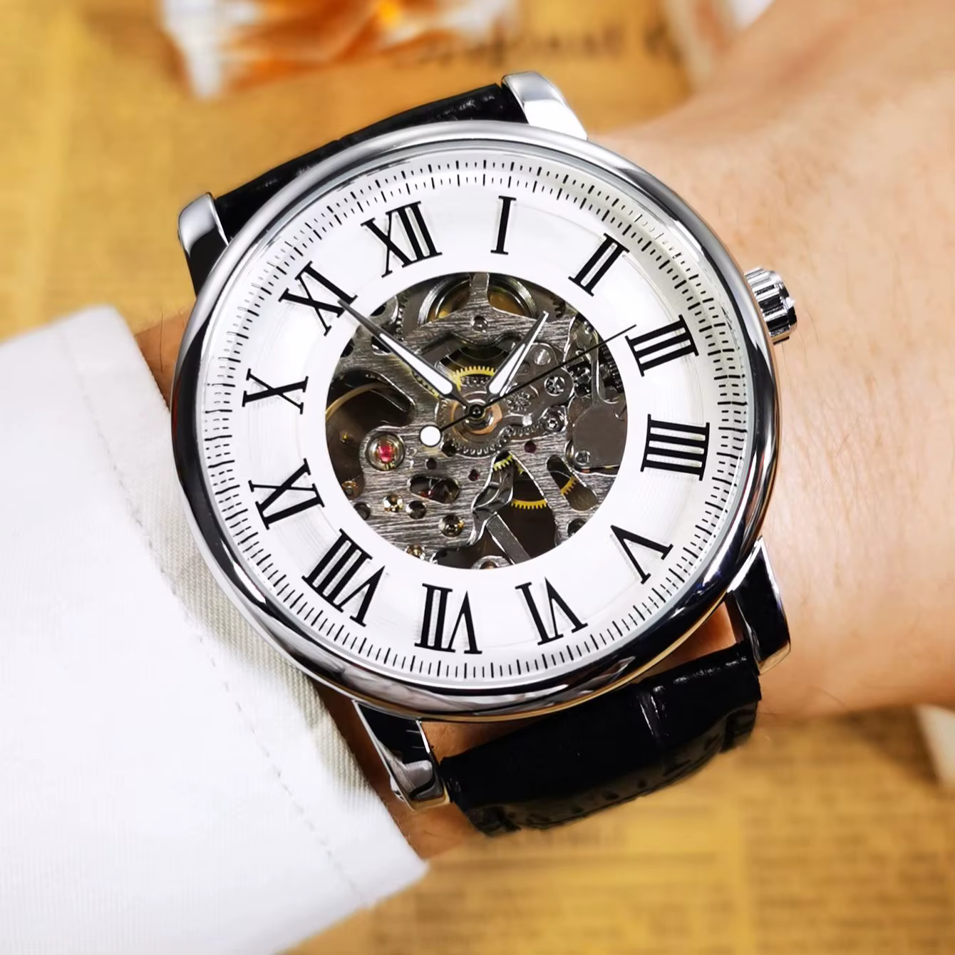 WINNER Business squelette montres mécaniques haut de gamme montre de luxe pour hommes ceinture en cuir décontractée aiguilles lumineuses montre-bracelet minimaliste