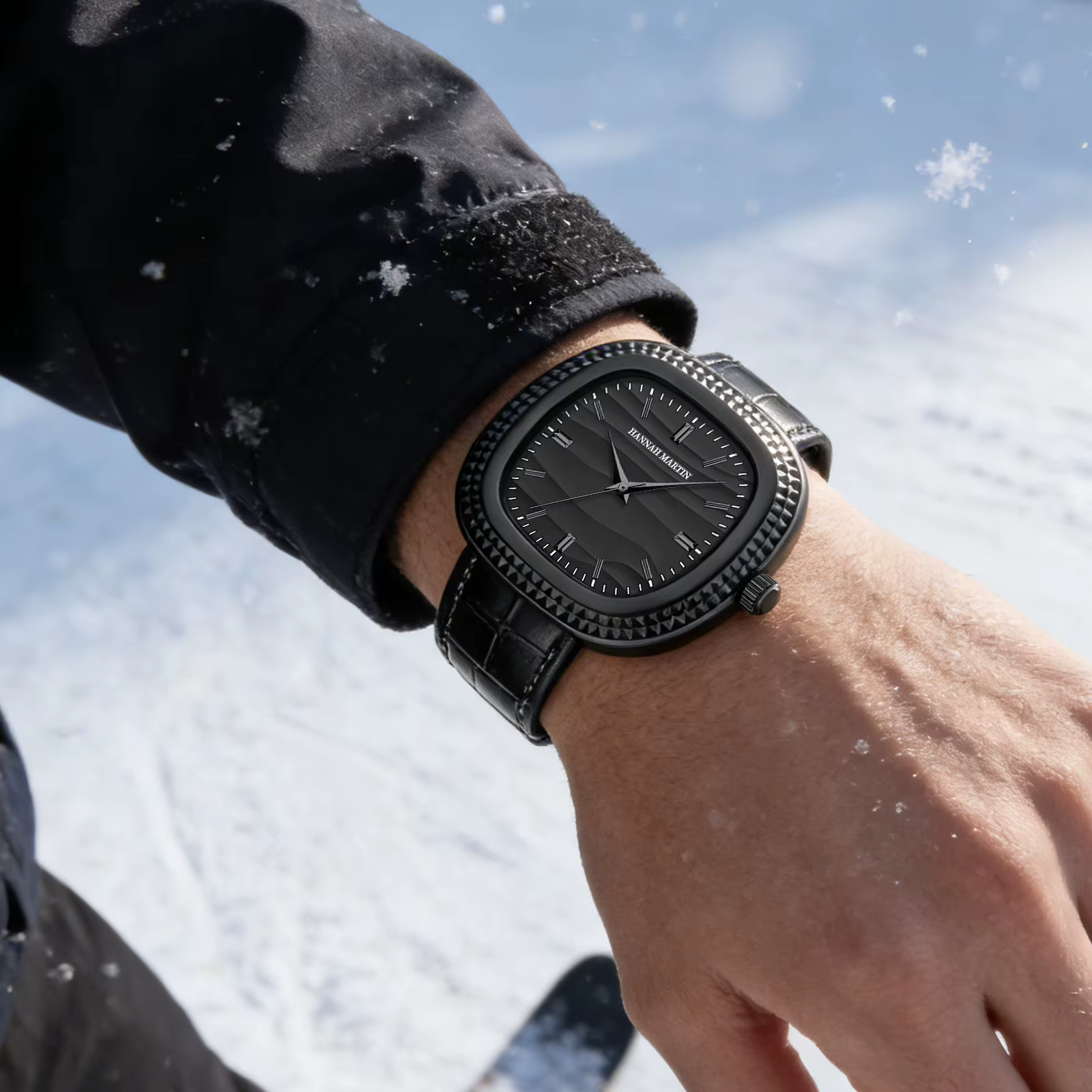 HANNAH MARTIN marque montre en cuir noir ovale 40mm horloge de travail affaires JP mouvement à Quartz 3Bar étanche montres de sport militaire