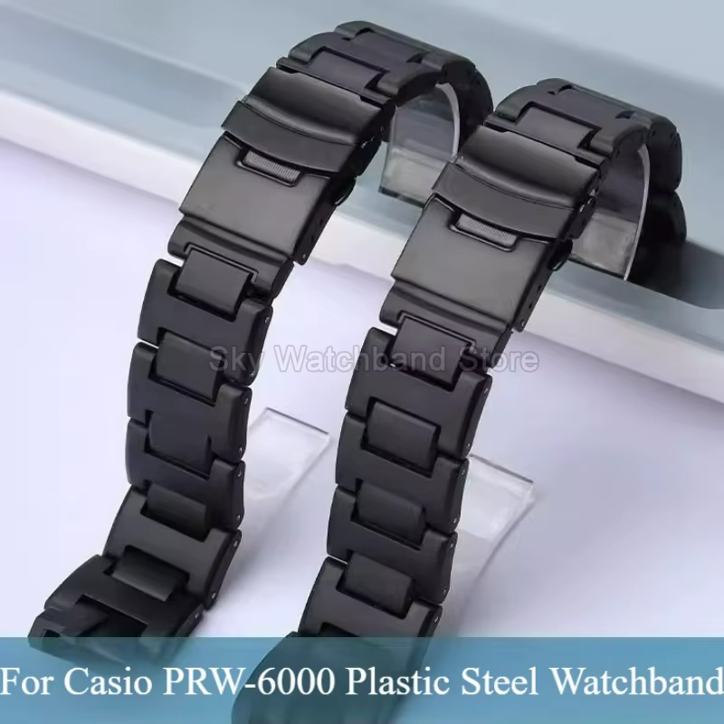 Pour ​ ​ Casio PRO TREK – bracelet de montre en plastique et acier noir