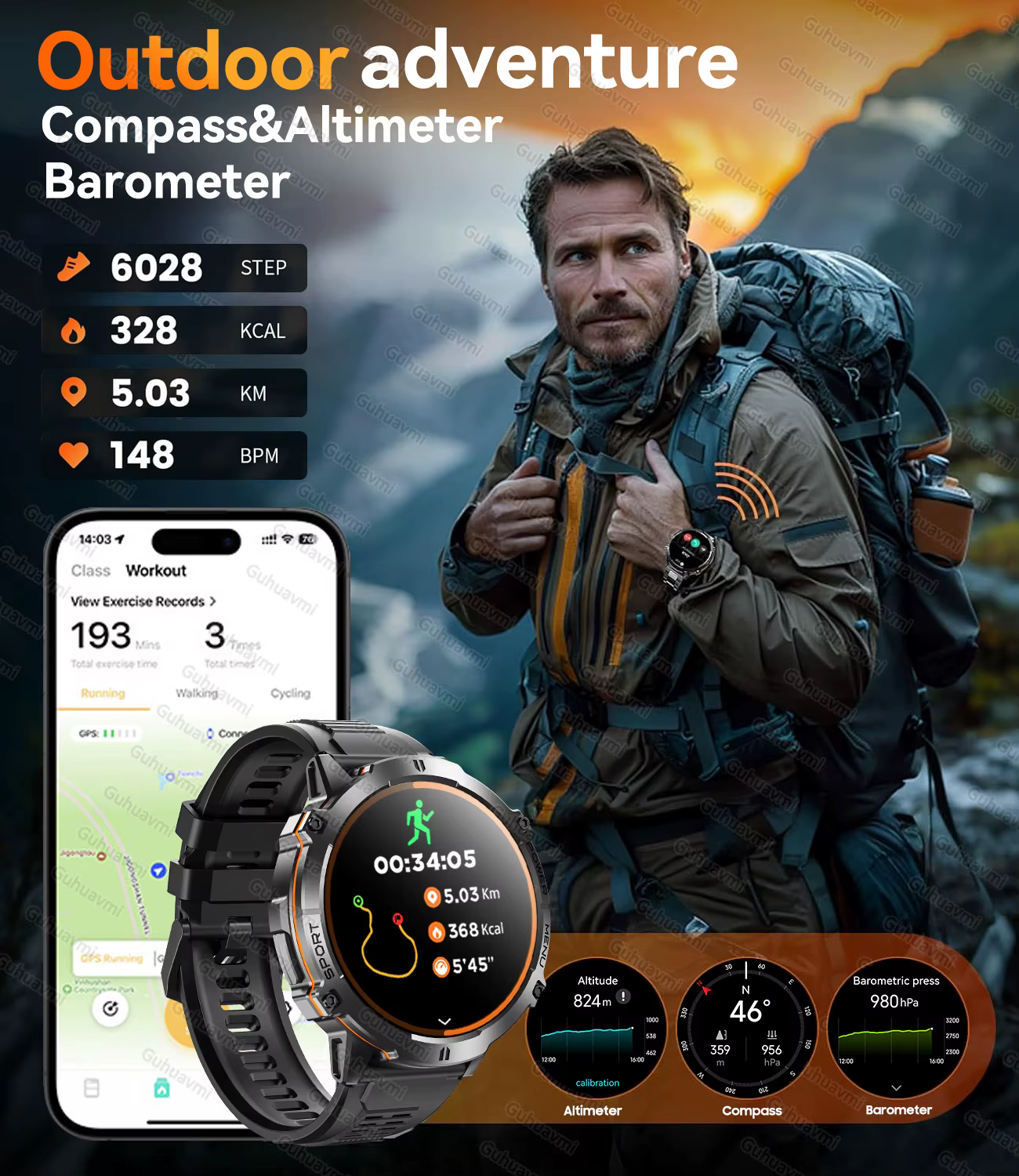Montre connectée de sport pour hommes