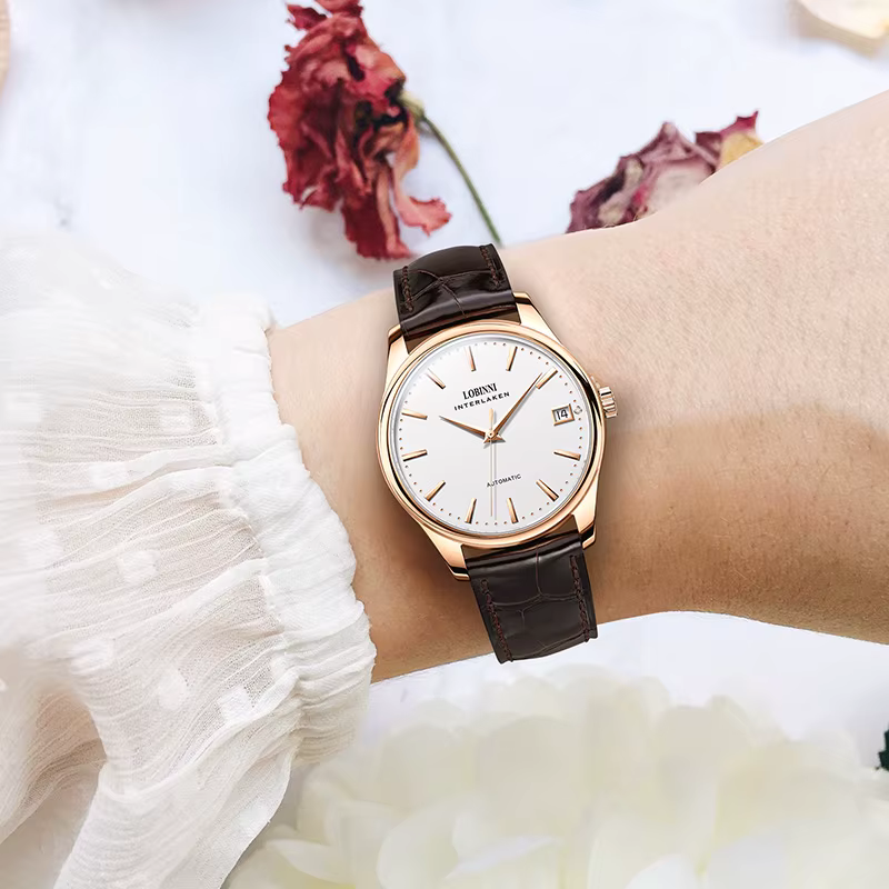 LOBINNI mode femmes montre-bracelet 50 m bracelet en cuir résistant à l'eau montres automatiques de luxe