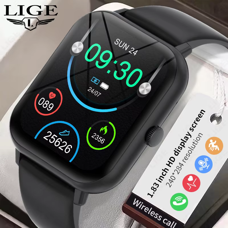 LIGE 2025 nouveau GPS Tracker montre intelligente 1.83 "écran HD 100 + sport Bluetooth appel étanche