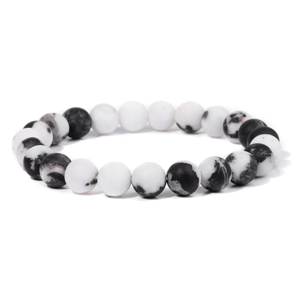 Bracelet en pierre naturelle noire et blanche de 8mm, fait à la main, en opale mate, perles, énergie, Yoga, pour hommes et femmes, bijoux cadeau