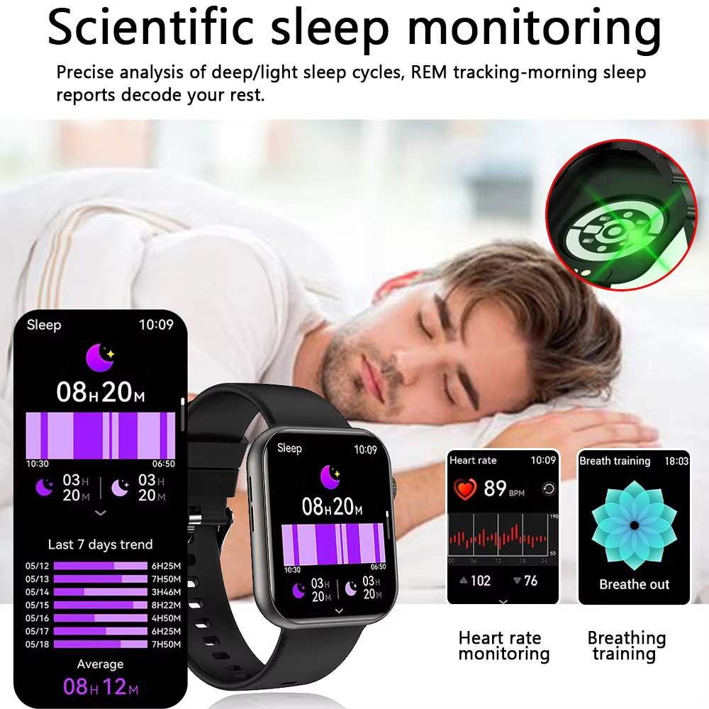 2025 montre intelligente 1.90 "écran HD Bluetooth appel surveillance de la fréquence cardiaque plus de 120 Modes sportifs étanche pour hommes femme Smartwatch cadeau