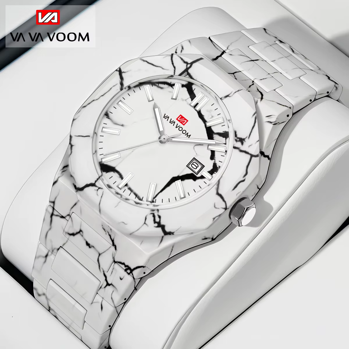 VA VA VOOM hommes montres mouvement à Quartz 40mm Style d'affaires noir marbre calendrier horloge 3Bar étanche