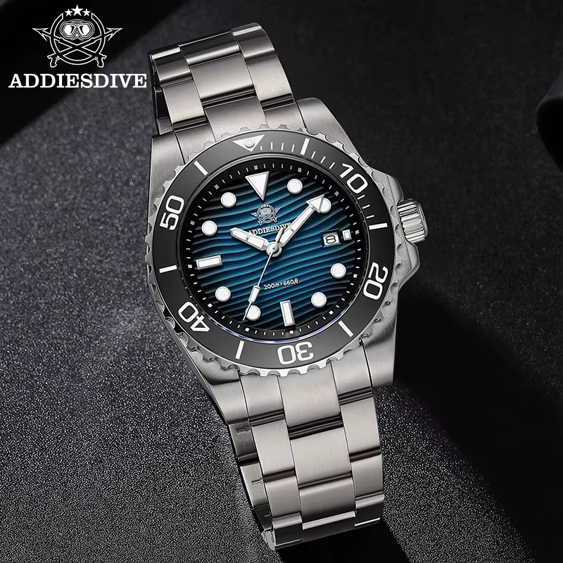 ADDIESDIVE 41mm AD2537 montre pour hommes 20Bar étanche 3D Texture du désert BGW9 Date lumineuse 316L montres à Quartz en acier inoxydable