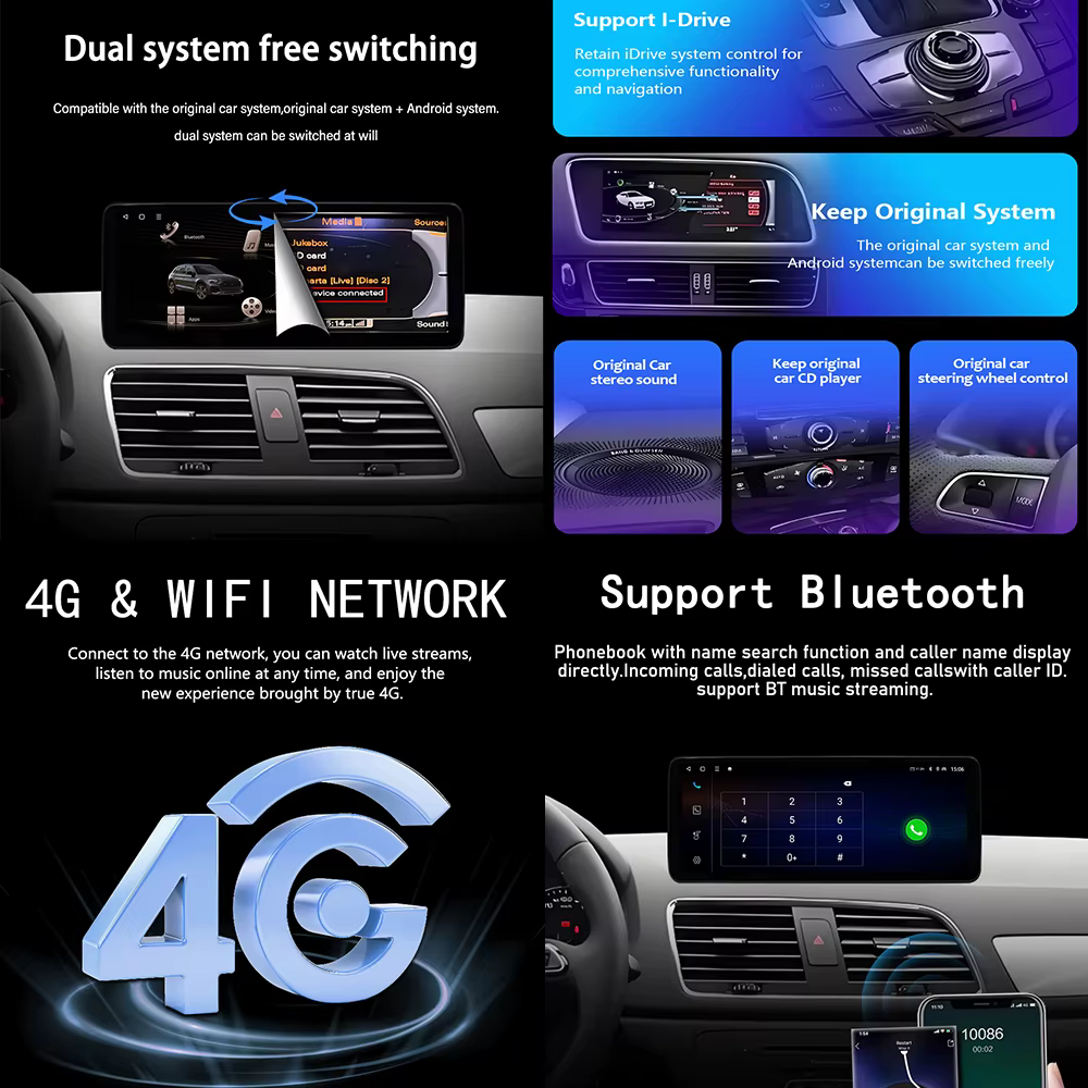Android 14 pour Audi Q5 2009 -2017 autoradio intelligente multimédia QLED écran tactile DSP stéréo GPS Navi Bluetooth WiFi Carplay