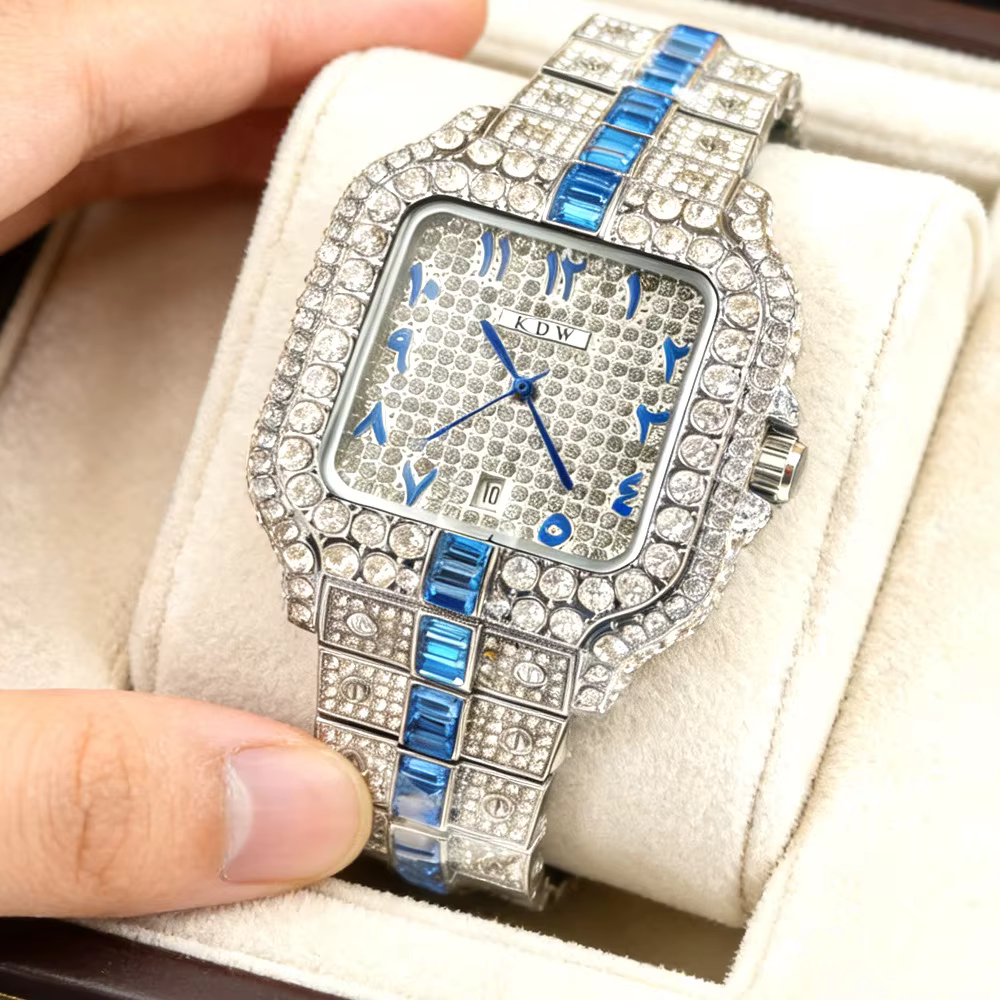 Montre en Quartz entièrement sertie de diamants pour Hommes