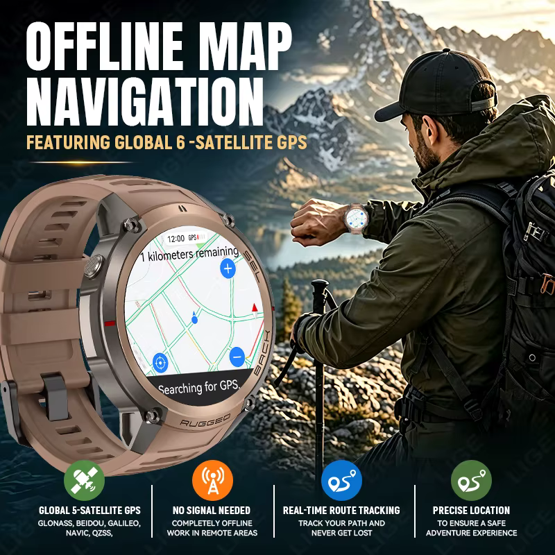 Nouvelle montre connectée GPS d'extérieur 2026 avec cartes hors ligne